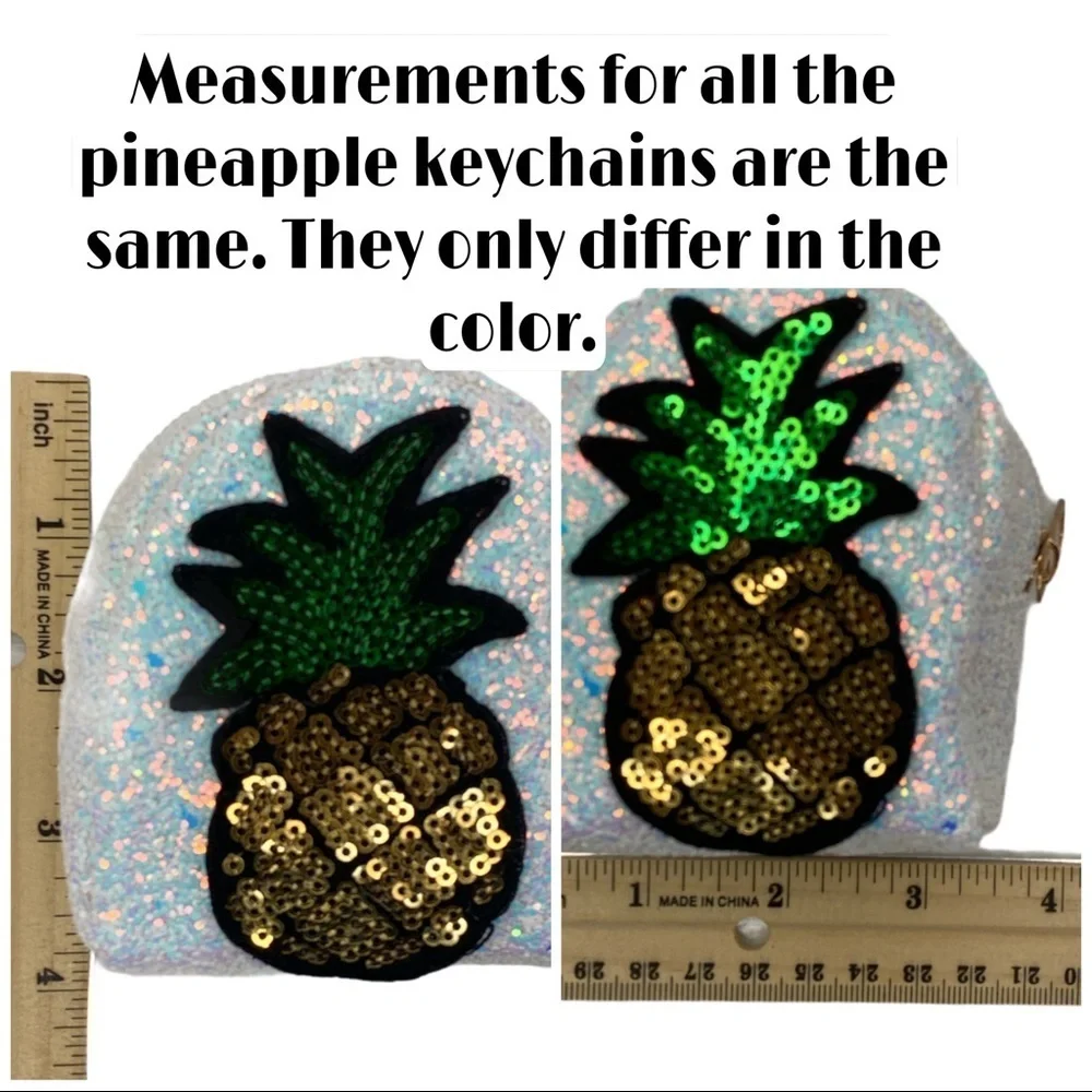Handmade Glitter pineapple coin bag charm‎ keychain in pink